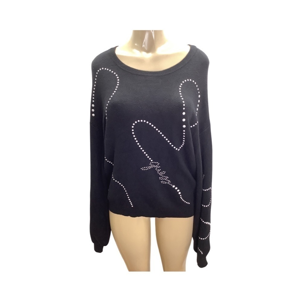 Guess Size Medium Black Oversized Sweater With White Dots Design. New With Tags - Picture 2 of 8